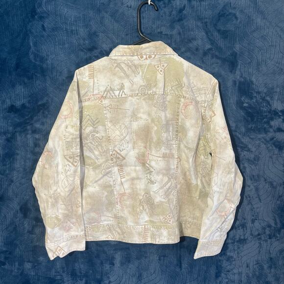 Vintage Chico's 90's‎ Design Tribal Printed Beige Denim Jacket Womans Size 2 - Picture 5 of 8